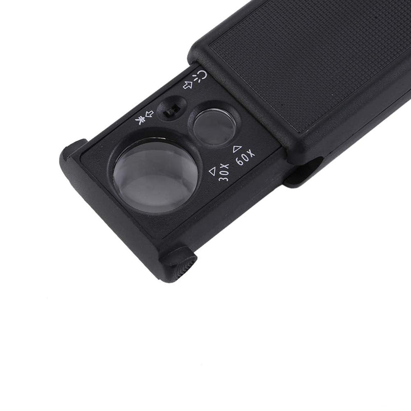 Illuminated Portable Magnifying Glass Slide Out Jewelers Magnifier with LED & UV Light 30 X 60 X Eye Loop Stand Loupe for Jewelry Identifying Type, Diamonds, Coins