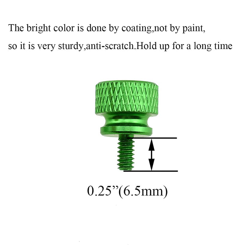 Hahiyo Anodized Aluminum Thumbscrews 6#-32 Thread Size Large Knurled Head Cage Mounts Hand Tighten Easy to Grip and Turn Not Damage Inside Sturdy for Computer Case PCI Slot Motherboard Green 10pcs 6#-32-Green-10Pieces