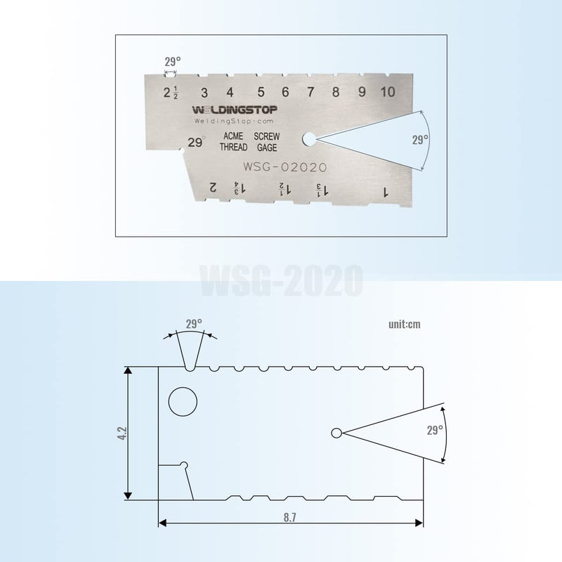 ACME SCREW THREAD GAUGE 29 DEGREE GRINDING GAGE TOOL Laser Engraving S/S