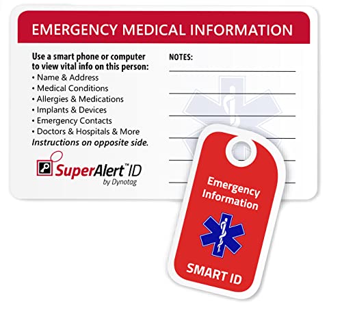 Dynotag SuperAlert™ Smart Medical ID with Detailed Online Profile; Wallet and Keychain Card kit with Lifetime Subscription