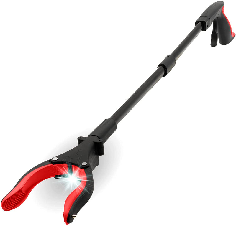 Grabber Tool 19" Aluminum Magnetic Claw with LED Light, Lightweight Foldable Reacher Grabber Pickup Tool, Gripper Grabbers for Elderly Grab it Reaching Tool Trash Picker Grabber, Red, by Luxet