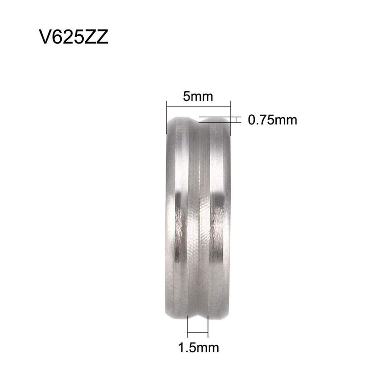 uxcell V625ZZ Deep V Groove Guide Ball Bearings 5mmx16mmx5mm Double Metal Shielded (GCr15) Chrome Steel Bearings 10pcs