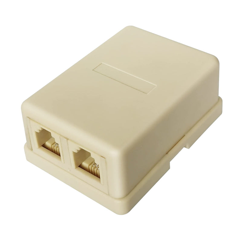 NECABLES Phone Jack Surface Mount Dual Port Telephone Jack Box with 2 RJ11 6P4C Female Outlets Ivory