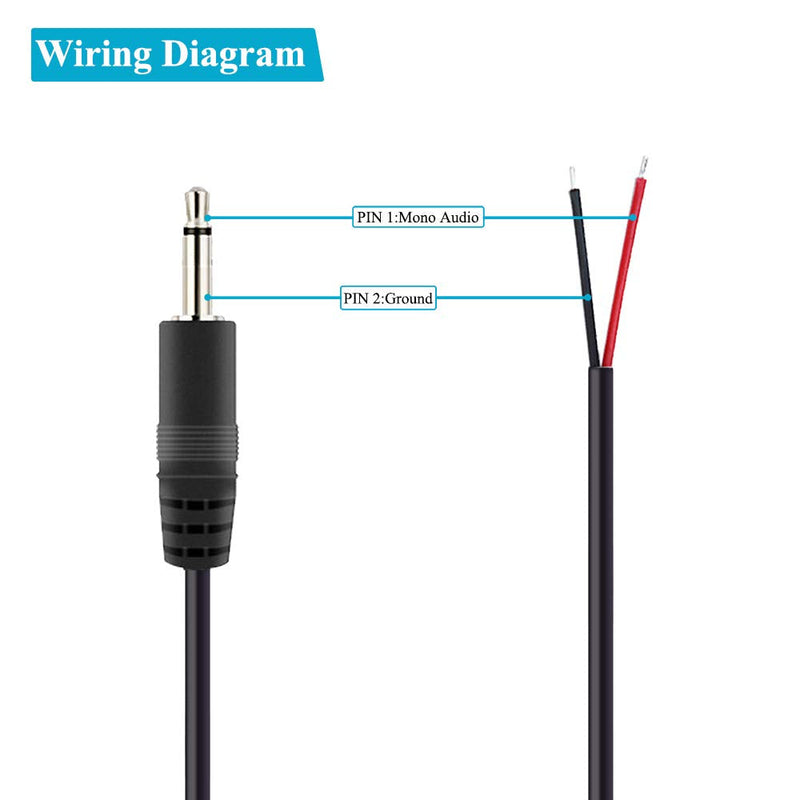 Fancasee (2 Pack) Replacement 3.5mm Male Plug to Bare Wire Open End TS 2 Pole Mono 1/8" 3.5mm Plug Jack Connector Audio Cable Repair