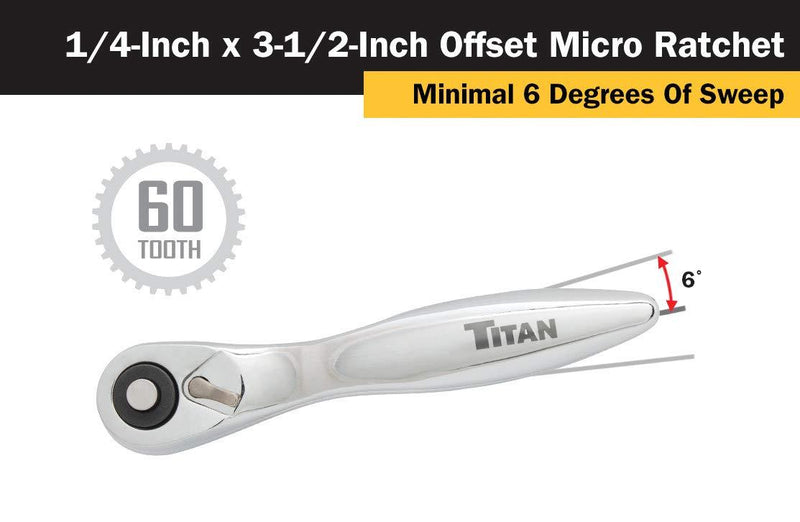 Titan 11204 1/4-Inch x 3-1/2-Inch 60 Tooth Offset Micro Ratchet Offset Ratchet
