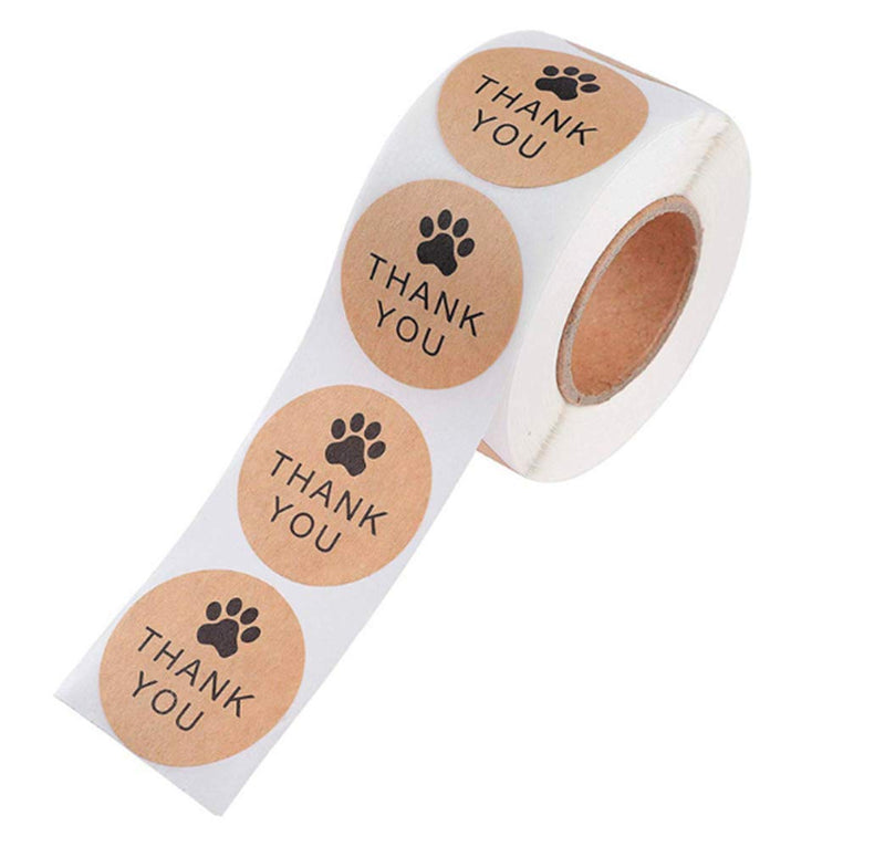 Kraft Paw Print Thank You Stickers 1 inch Round Dog Puppy Paw Print Cute Thank You Labels Total 500 Stickers Per Roll