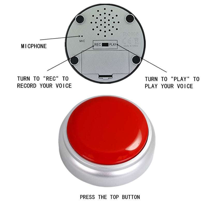 Neutral Voice Recording Button Easy Button Record 30 Seconds Talking Message Funny Office Gift Battery Powered Recordable Sound Buttons(red+Silver)