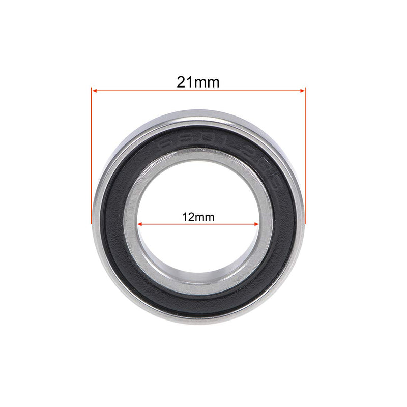 uxcell 6801-2RS Deep Groove Ball Bearings 12mm x 21mm x 5mm Double Sealed Chrome Steel P6(ABEC3) 2pcs 12x21x5mm