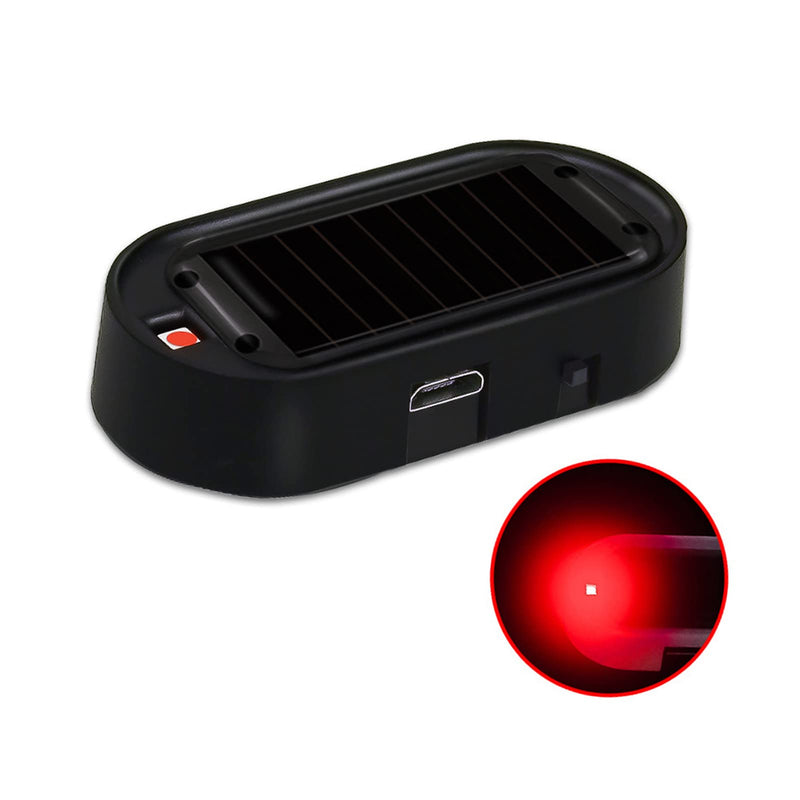 ANKIA 2PCS Solar Power Fake Car Alarm LED Light, Simulated Dummy Warning Anti-Theft LED Flashing Security Light, Car Alarm System Lamp with USB Port, Blue & Red Light (Black) Black