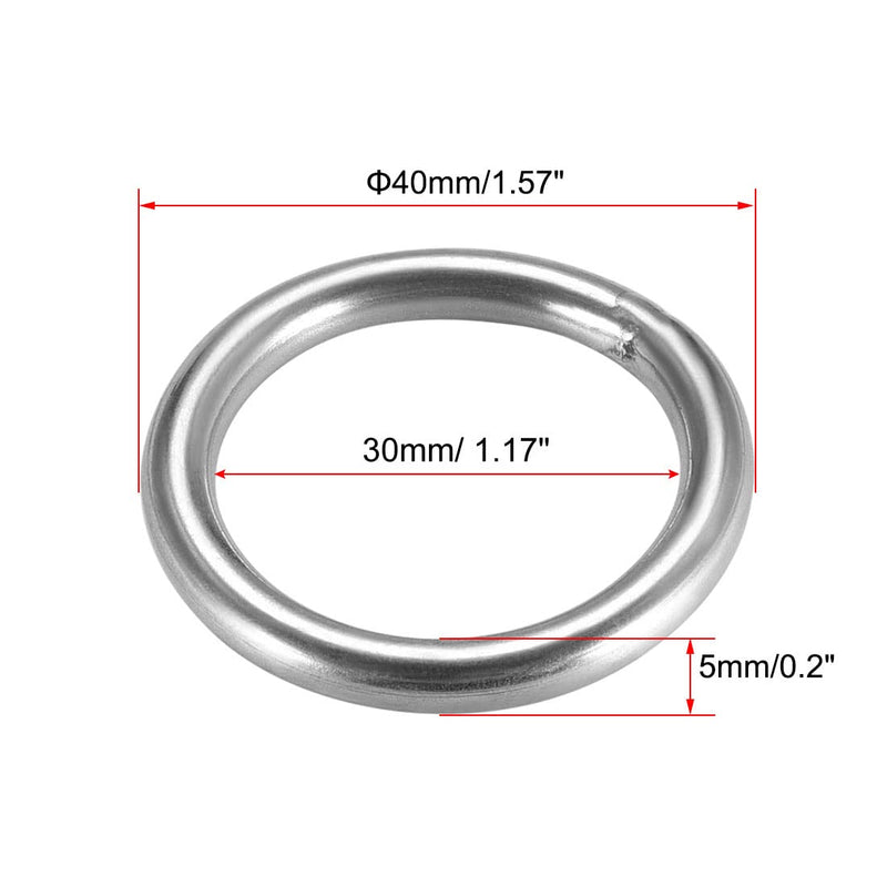 uxcell 201 Stainless Steel O Ring 40mm(1.57") Outer Diameter 5mm Thickness Strapping Welded Round Rings 2pcs 40x5mm