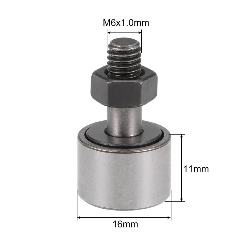 uxcell CF6 Cam Follower KR16 Needle Roller Bearing, 16mm Roller Diameter, 11mm Roller Width, M6 Standard Stud 2pcs