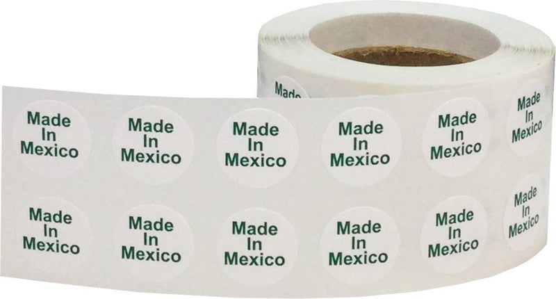 White with Green Made in Mexico Circle Dot Stickers, 1/2 Inch Round, 1000 Labels on a Roll