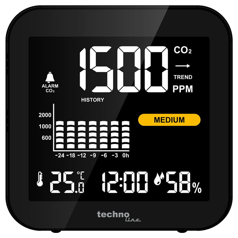 Technoline Monitor WL1025 Co2 monitor, Co2 knife, Co2 measuring device, battery, black single
