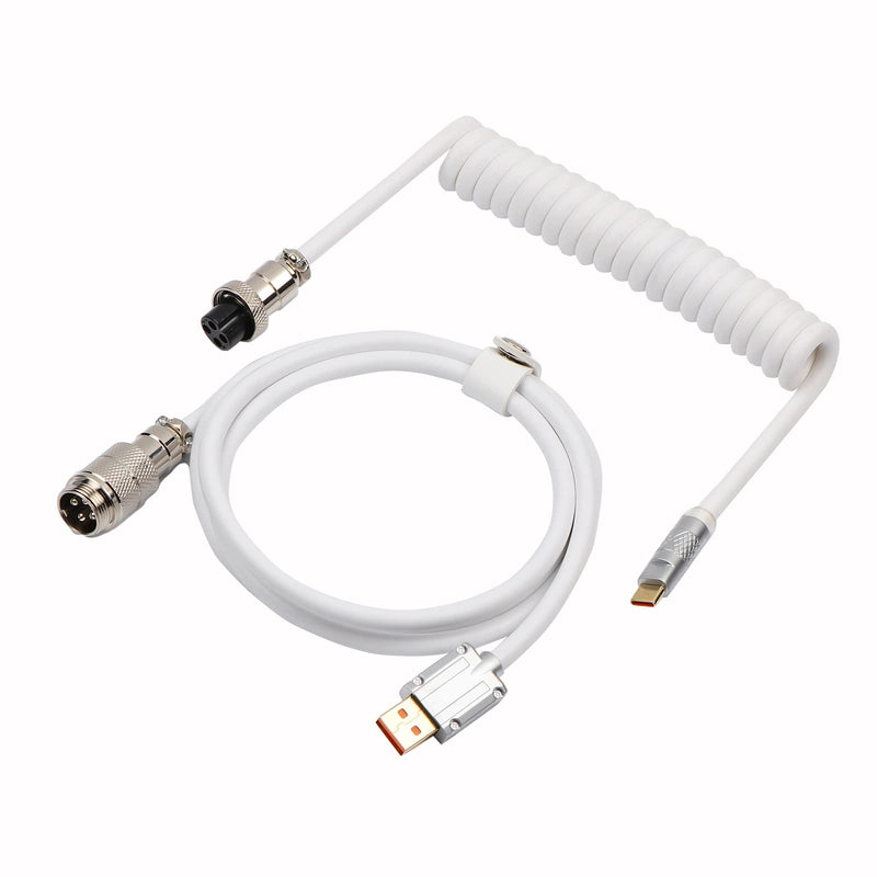 EPOMAKER Puff Aviator Coiled USB Cable, Type C Detachable Mechanical Gaming Keyboard Cable for Mac/Win/Gamers（Puff White） Puff White