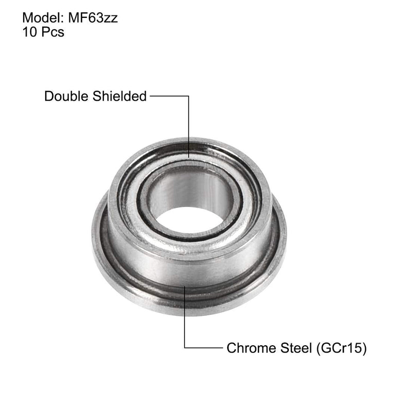 uxcell MF63zz Flanged Ball Bearing 3mmx6mmx2.5mm Double Shielded Chrome Steel Deep Groove Bearings 10pcs