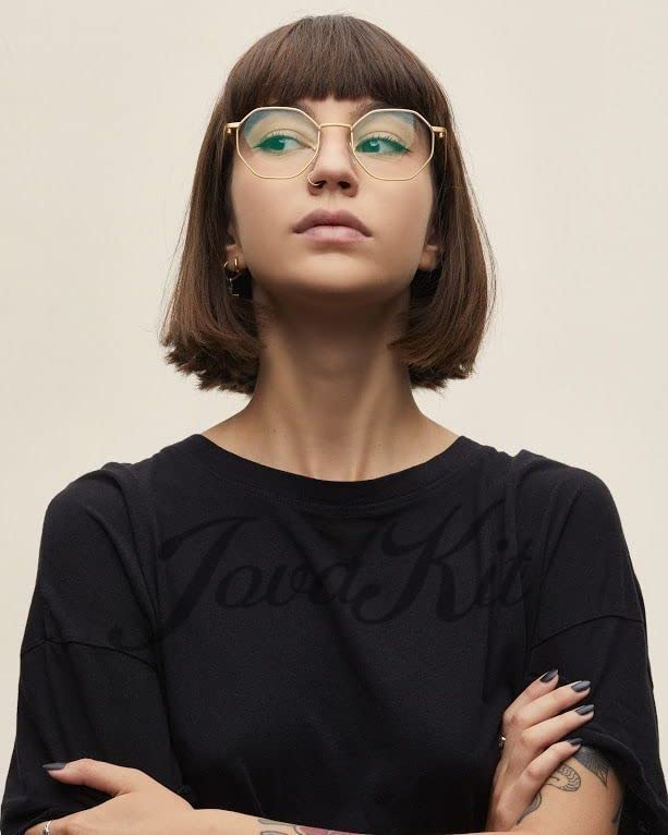 JOVAKIT Polygon Blue Light Blocking Glasses for Women Men Vintage Octagon Square Non-prescription Metal Eyeglasses Gold 50 Millimeters