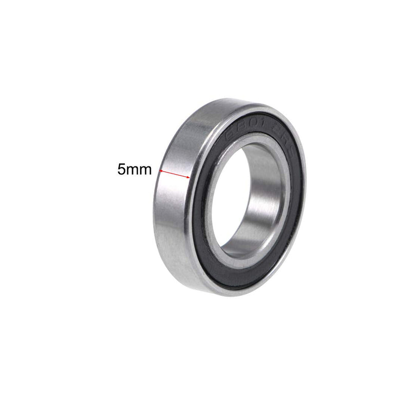 uxcell 6801-2RS Deep Groove Ball Bearings 12mm x 21mm x 5mm Double Sealed Chrome Steel P6(ABEC3) 2pcs 12x21x5mm