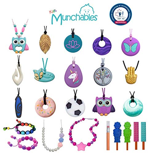 Munchables Hamsa Hand Sensory Chew Necklace - Sensory Chewable Jewelry for Adults, Teens and Kids (Gold) Gold