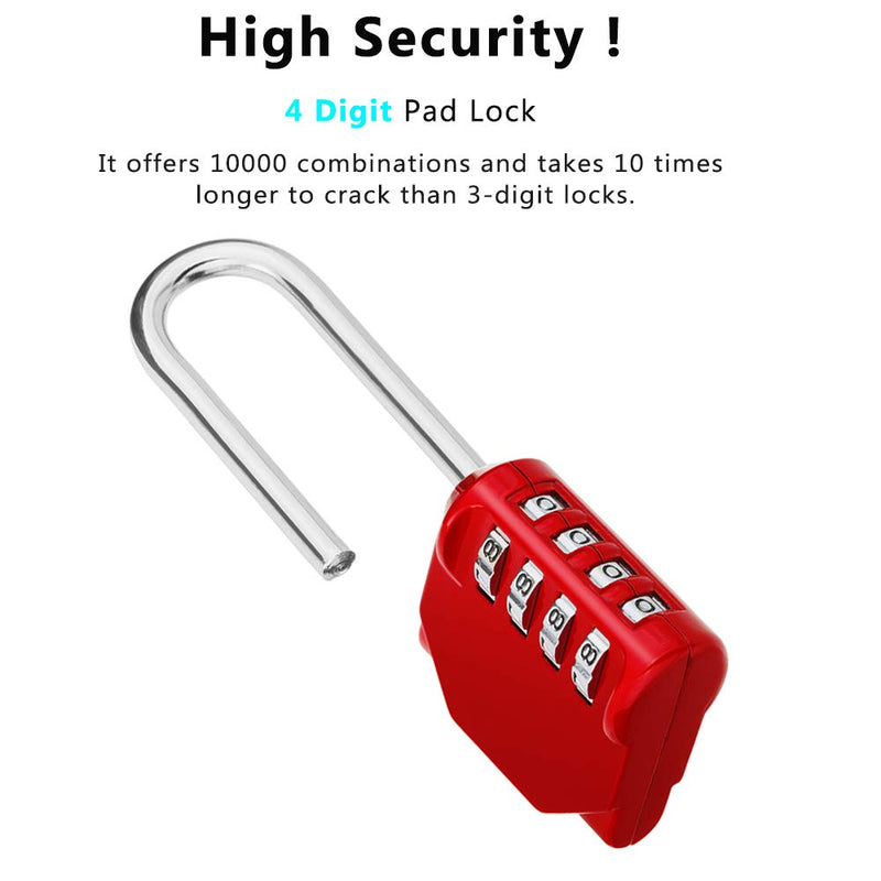 ZHEGE 2.2 Inch Long Shackle Combination Lock, 4 Digit Resettable Weatherproof Padlock for School, Gym & Employee Locker, Outdoor, Fence RedL1