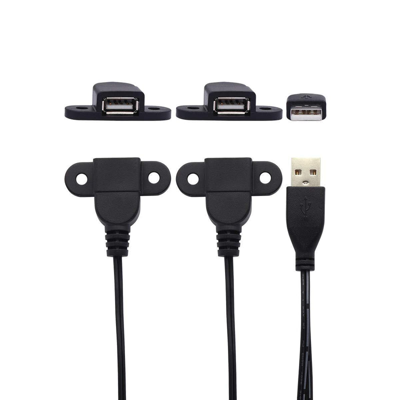 USB 2.0 Male to Dual Female Charging Extension Cable, Furniture nightstand USB Port, Panel Mount Cable with Screw Hole Used for:Mobile Phones,Table Lamps,Portable Power and More 5 ft (1pc) 1 pc