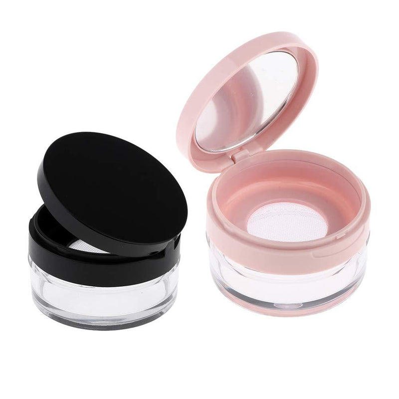 AKOAK 2 Pcs Capacity 20 ml(0.67 oz) Empty Reusable Plastic Loose Powder Compact Container DIY Makeup Powder Case with Sponge Powder Puff,Mirror and Elasticated Net Sifter
