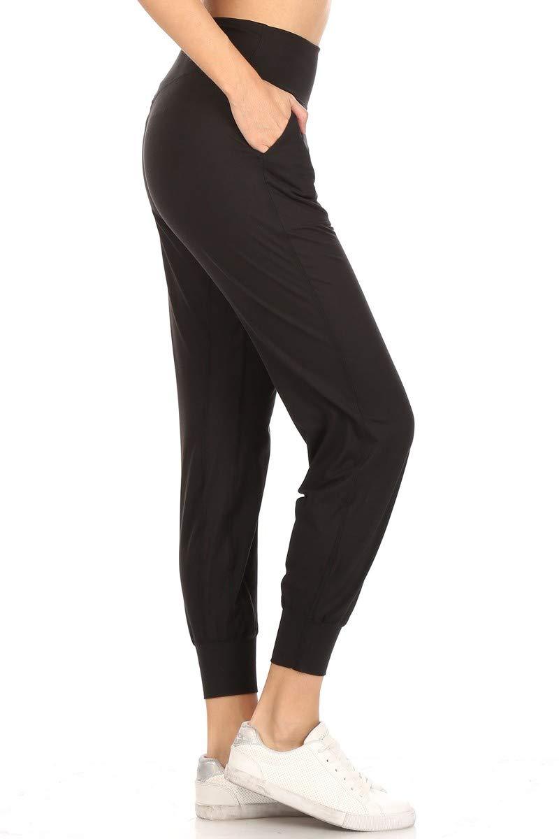 Leggings Depot Women's Printed Solid Activewear Jogger Track Cuff Sweatpants Activeflex Slim-fit Jogger-black Small
