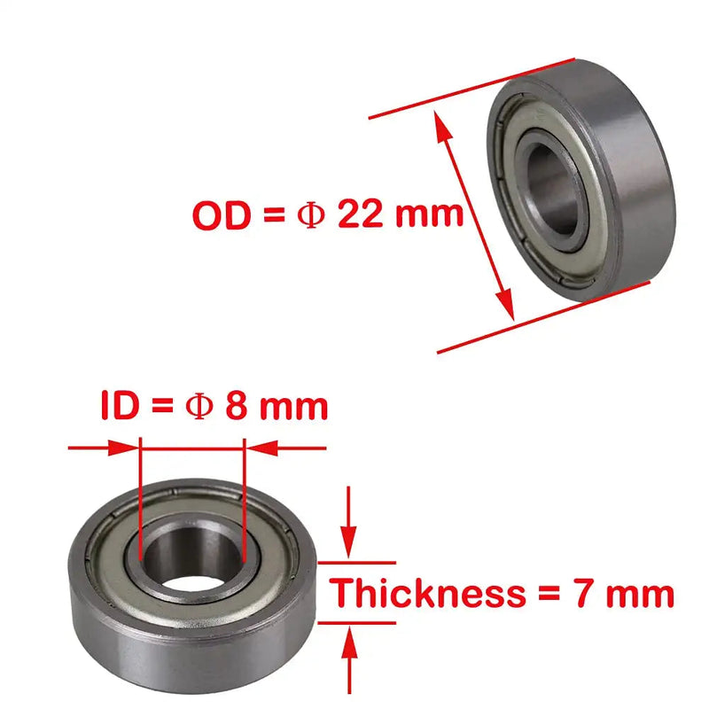 608ZZ Deep Groove Ball Bearing, 8 x 22 x 7 mm for 3D RepRap Printer Linear Motion Accessories, Suitable for Scooters Skateboard Roller Skate Longboard Wheel ABEC-7 High Precision Grade Pack of 10