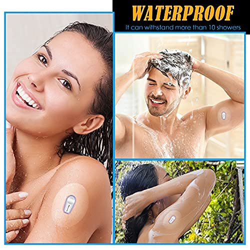 64 Pieces Shower Waterproof Patch Transparent Waterproof Adhesive Patches for G6 Overpatch Transparent Stickers Long Lasting Sweatproof Continuous Glucose Monitor Protection, Pink and Blue