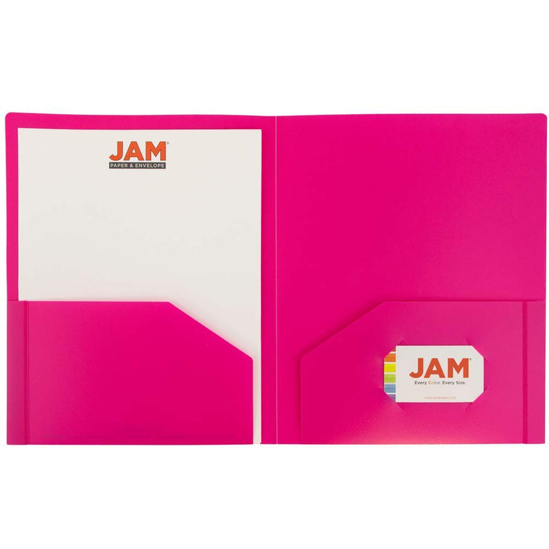 JAM PAPER Heavy Duty Plastic 2 Pocket Extra Tough School Folders - Fuchsia Hot Pink - 6/Pack