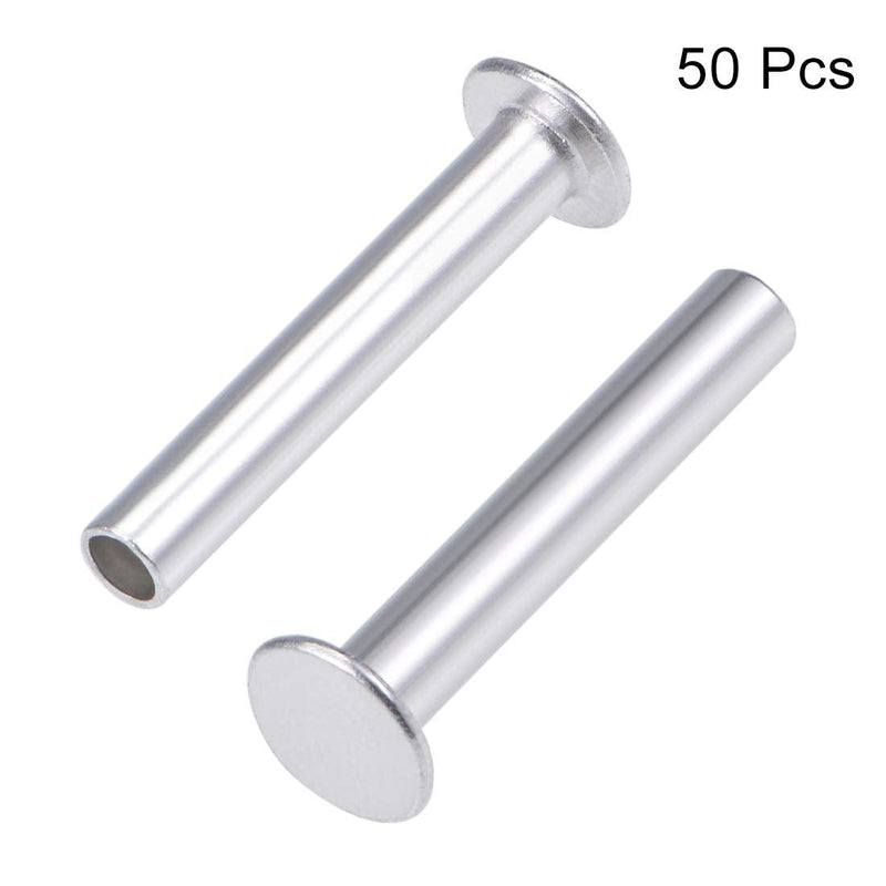 uxcell 50 Pcs 5mm x 30mm Aluminum Flat Head Semi-Tubular Rivets Silver Tone