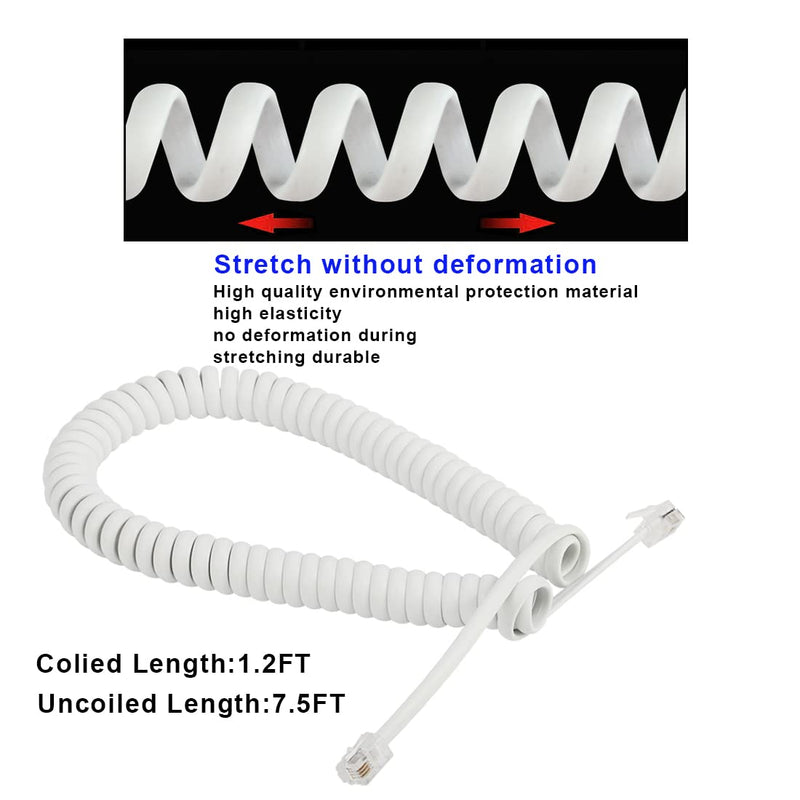 Telephone Handset Cord Detangler 2 Set, 1 Pack Landline Handset Cord Cable (7.5Ft Uncoiled, 1.5 Ft Coiled) and 2 Pack Anti-Tangle Telephone Cord Untangler 360 Degree Rotating Swivel Cord 7.5FT White