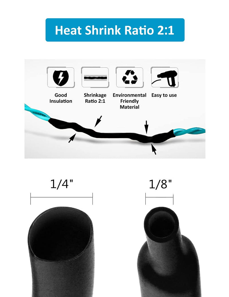 650pcs Heat Shrink Tubing Black innhom Heat Shrink Tube Wire Shrink Wrap UL Approved Ratio 2:1 Electrical Cable Wire Kit Set Long Lasting Insulation Protection, Safe and Easy, Eco-Friendly Material
