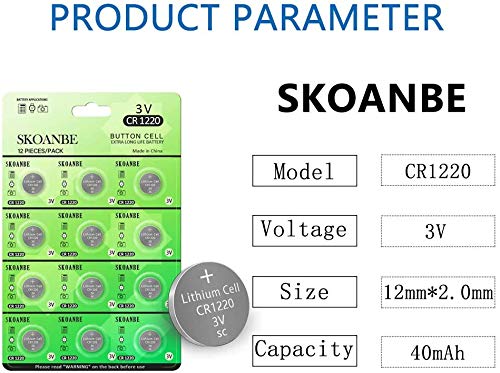 SKOANBE 24Packs 3V CR1220 Lithium Button Coin Cell CR1220 Battery 12 Count (Pack of 2)
