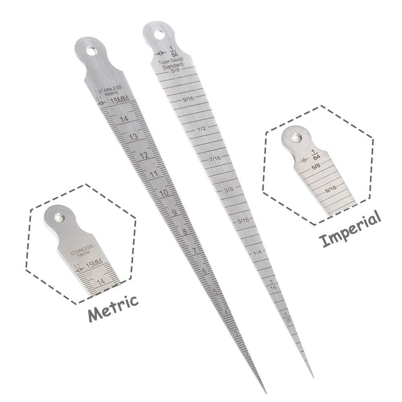 Mesee Taper Gage 1-15mm Stainless Steel Taper Welding Gauge Inch & Metric Feeler Gap Hole Measuring Tool for Tapering Measurement