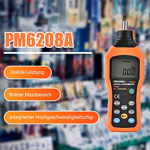 PM6208A Tachometer, Handheld Contact Type Digital Tachometer Electronic Tachometer Engine Tachometer Tester Power Source 4 * 1.5AAA Battery (NOT Included) Air Flow and Anemometer