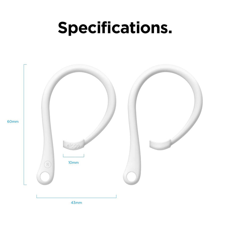 elago Ear Hooks Designed for Apple AirPods Pro and Designed for AirPods 1 & 2, Ergonomic Design, Durable TPU Construction, Full Access (White) [US Patent Registered] White