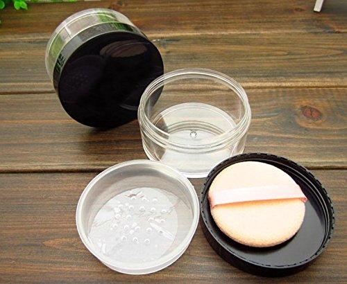 60ml 2oz Empty Clear Make-up Loose Powder Container Case with Soft Sponge Powder Puff Screw Black Lid and Sifter Foundation Box