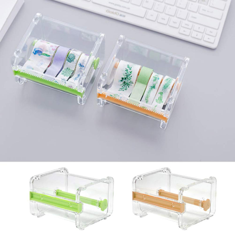 YOTINO Transparent Visible Acrylic Washi Tape Dispenser for Desk, Roll Tape Cutter Holder, 4 Pack (Green and Orange)