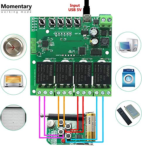 Newgoal 4-Channel WiFi Smart Switch Relay Module, TUYA/Smart Life App for Smart Home Remote Control, Momentary Time Adjustable, Compatible with Alexa/Google Assistant DC4-Tuya