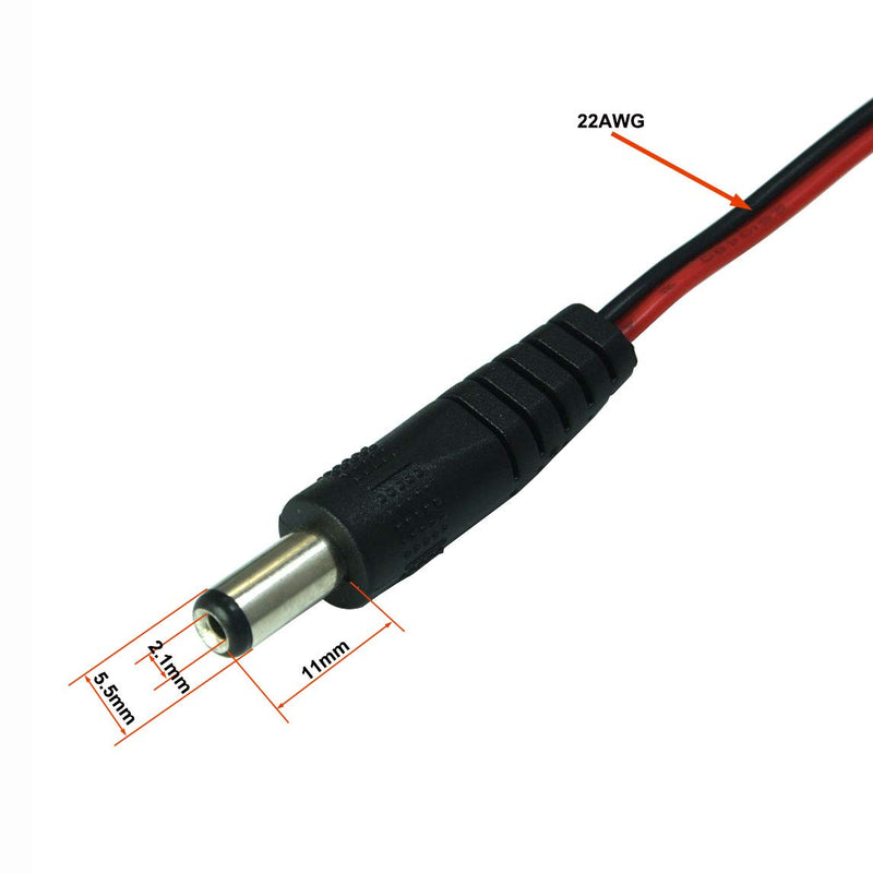 FILSHU 2 PCS 5.5x2.1mm DC Power Plug Male Connector to Dual Alligator Clip Cable 50cm DC MALE
