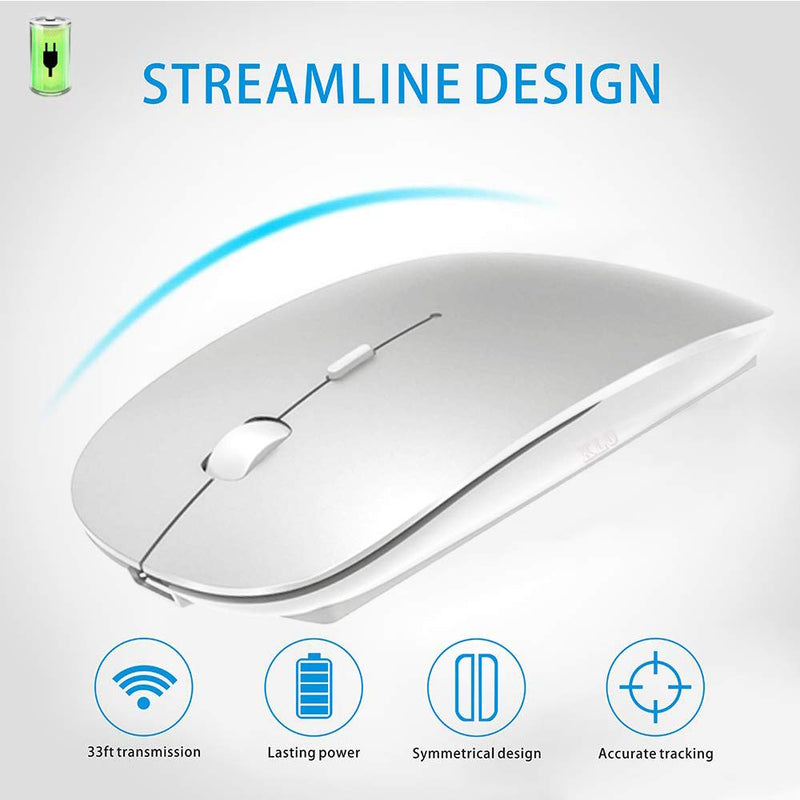 Rechargeable Bluetooth Mouse for MacBook pro/MacBook air/Laptop/iMac/iPad/pc, Wireless Mouse for MacBook pro MacBook Air/iPad/iMac/Laptop/Notebook/pc (Bluetooth Mouse/Silver) Bluetooth Mouse/Silver