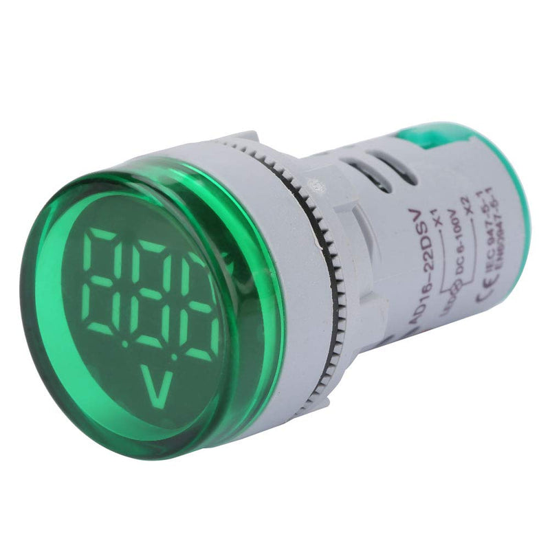 Digital Mini LED Display Voltmeter,6-100V High Accuracy LED Voltmeter Signal Light Digital Display DC Voltage Meter Indicator Round Lamp Tester (Green 2x1.2x1.2inch)