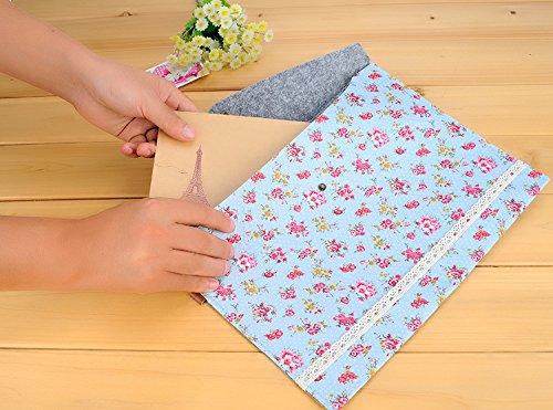 Funnylive 4 Pcs;Individualized Felt A4 Size Floral Pattern Document Folder with Snap Button Office Document Cash Coin Stationery Storage Organizer