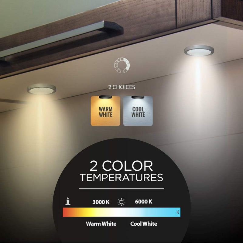 EShine Under Cabinet Puck Lights with Hand Wave Sensor – Circular LED Cabinet Lights – Dimmable – Pack of 3, Warm White (3000K) Warm White (3000k) 3 pack