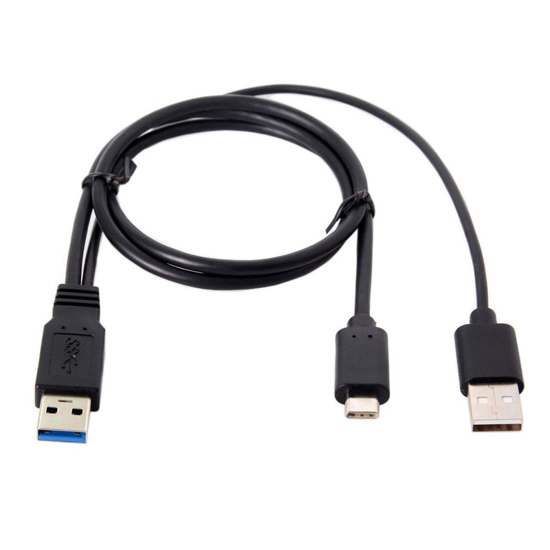 CY Type-C USB-C to USB 3.0 Male & USB 2.0 Dual Data Y Cable for Laptop & Hard Disk 60cm Black USB3.0