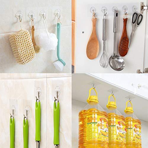 Adhesive Wall Hooks 15lb(Max) Transparent Reusable Traceless Hooks,Waterproof and Oilproof,Bathroom Kitchen Heavy Duty Self Adhesive Hooks,20 Packs