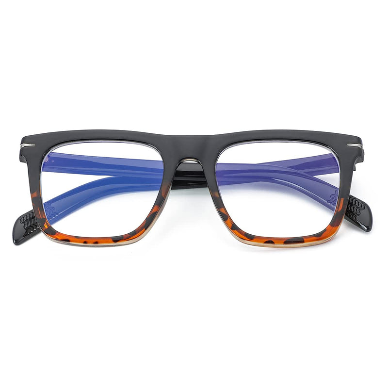 NIDOVIX Trendy Square Blue Light Blocking Glasses for Men Women, Fashion Frame Non-prescription Computer Glasses Black/Tortoise 50 Millimeters