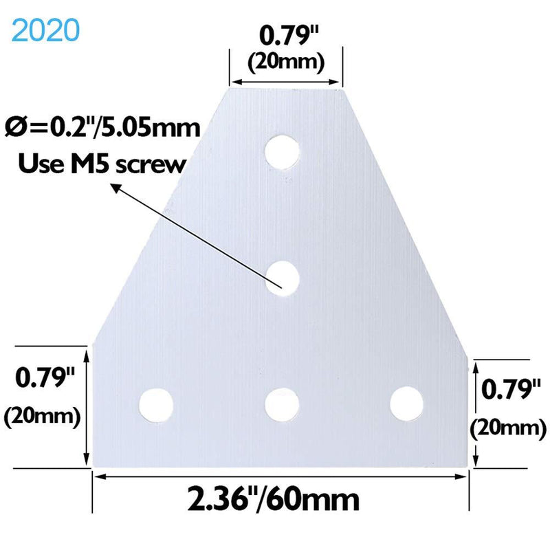 KOOTANS 10pcs/Set New 5 Hole 90 Degree Joint Board Plate with 50pcs M5 Screws 50pcs M5 T Nut Corner Angle Bracket Connection Joint Strip for Slot 6mm 2020 Aluminum Profile 3D Printer Frame 10sets 2020 with screws and nuts