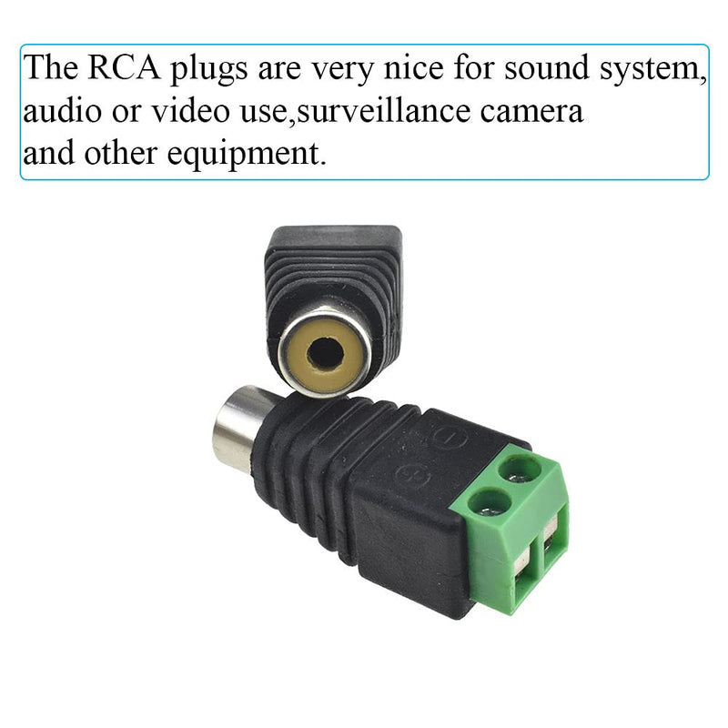 Hao Pro RCA Connector Adapter Plugs Screw Female Jack Set Wire Easy to Convert No Need Solder Grip Cable Tight for Audio Video Speaker 10 Pcs Female-10Pcs