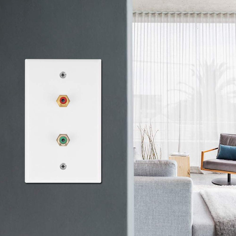 2-Port RCA Panel, Multi-Functional RCA Connector Wall Plate Insert Interfaces for Office Building Subwoofer Audio Port, US Standard, White
